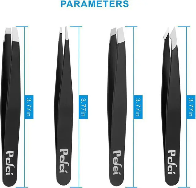 Alt view image 5 of 7 - Pefei Tweezers Set - Professional Stainless Steel Tweezers for Eyebrows - Great Precision for Facial Hair, Splinter and Ingrown Hair Removal (Black)