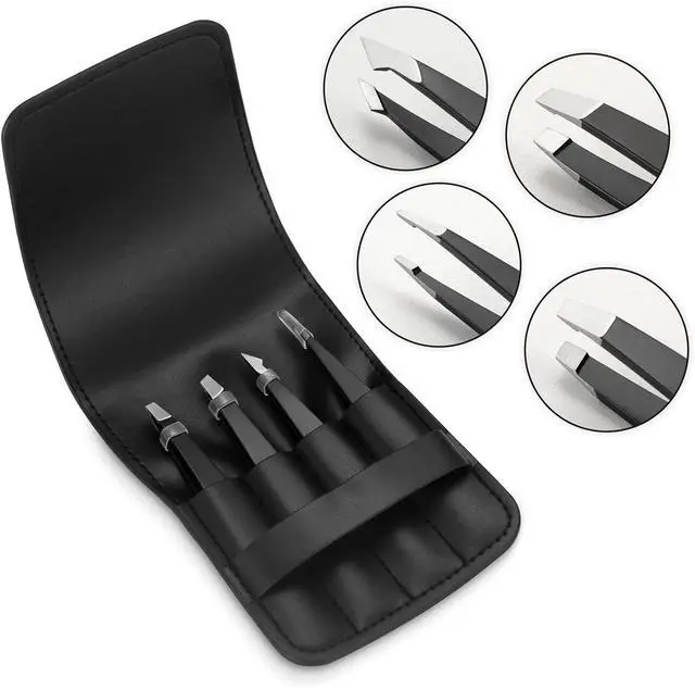 Alt view image 6 of 7 - Pefei Tweezers Set - Professional Stainless Steel Tweezers for Eyebrows - Great Precision for Facial Hair, Splinter and Ingrown Hair Removal (Black)