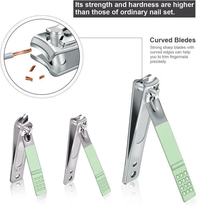 Alt view image 4 of 7 - Manicure Set, Travel Mini Nail Clippers Kit Pedicure Care Tools, 10pcs Stainless Steel Grooming kit (Green)