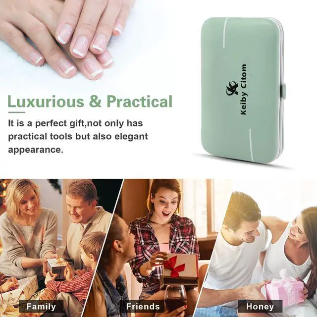 Alt view image 7 of 7 - Manicure Set, Travel Mini Nail Clippers Kit Pedicure Care Tools, 10pcs Stainless Steel Grooming kit (Green)