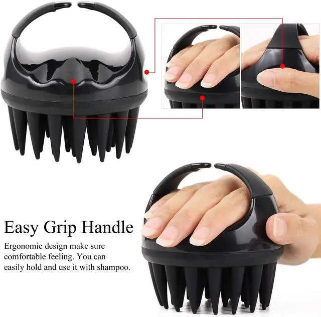 Alt view image 4 of 7 - BTYMS Silicone Scalp Scrubber Shampoo Brush with Extra Long Bristles, Hair Scalp Massager Scalp Brush for Hair Growth & Dandruff Removal - Black