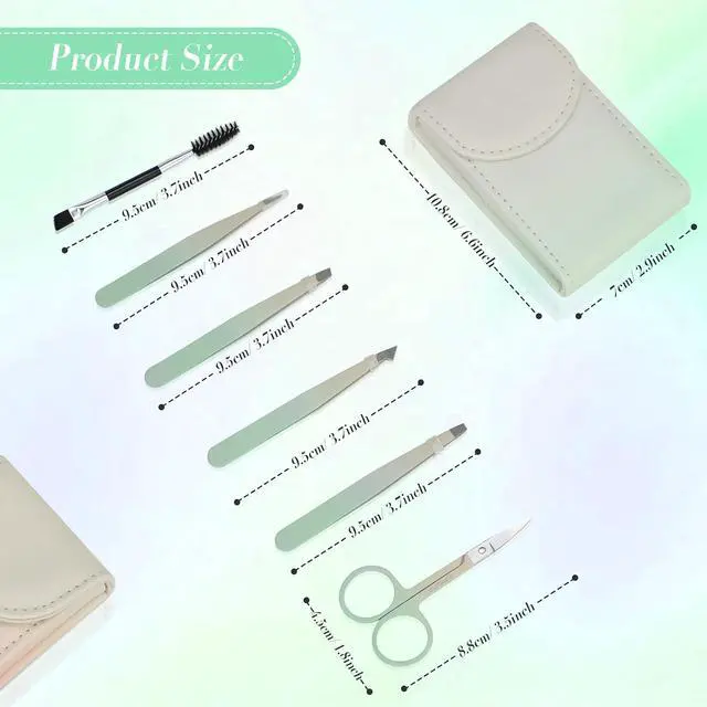 Alt view image 2 of 6 - 6 PCS Tweezers Set for Women, Eyebrow Tweezers Set with Curved Scissor for Ingrown Hair, Plucking Daily Beauty Tool with Leather Travel Case for Gifts (Gradient Green)