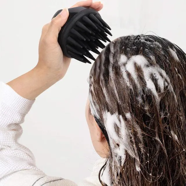 Alt view image 6 of 7 - BTYMS Silicone Scalp Scrubber Shampoo Brush with Extra Long Bristles, Hair Scalp Massager Scalp Brush for Hair Growth & Dandruff Removal - Black