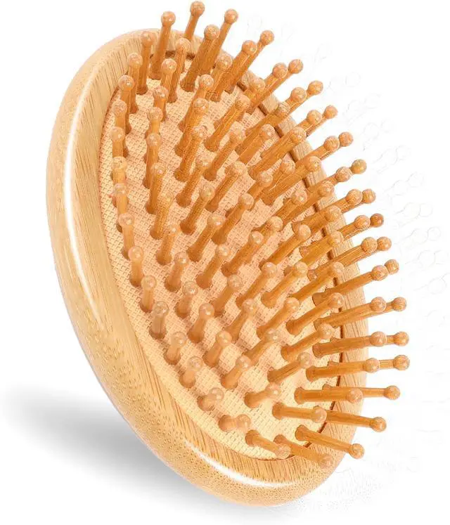 Main image of Bamboo Hair Brush, Wooden Scalp Massage Comb Portable Anti-Static Hairbrush with Air Cushion and Round Ball Bristles, Mini Travel Hair Brush for Women and Men, No Handle Design