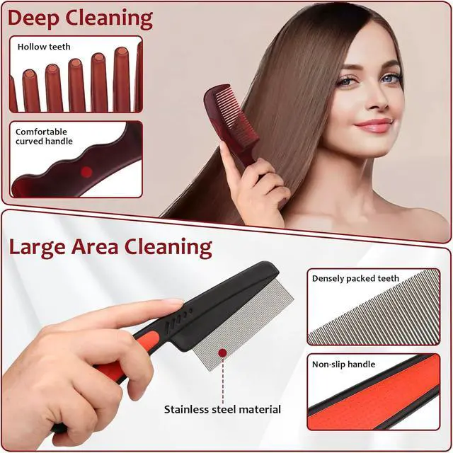 Alt view image 2 of 7 - Dandruff Comb, 2 Pcs Scalp Sweep Detoxing Hair brush Set for Dandruff Removal, Scalp Build Up Remover and Stainless Steel Fine Tooth Comb for Scalp Massage Combs
