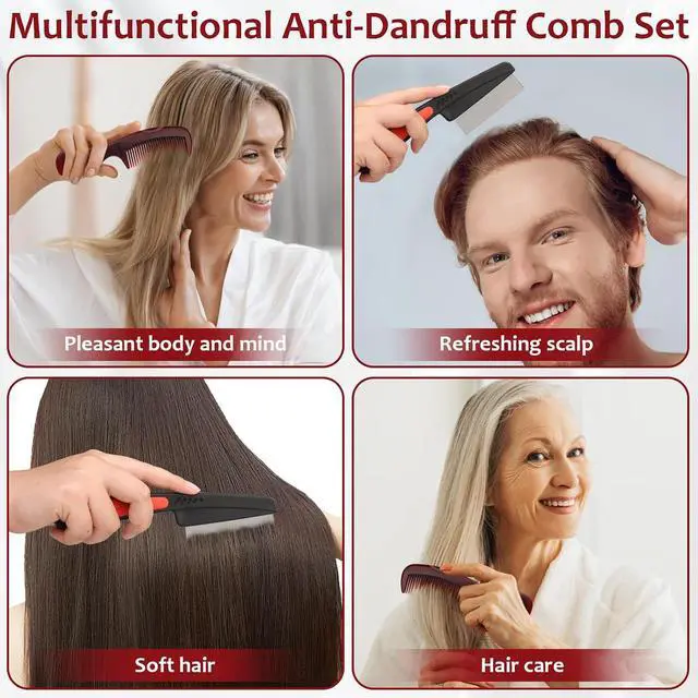 Alt view image 7 of 7 - Dandruff Comb, 2 Pcs Scalp Sweep Detoxing Hair brush Set for Dandruff Removal, Scalp Build Up Remover and Stainless Steel Fine Tooth Comb for Scalp Massage Combs