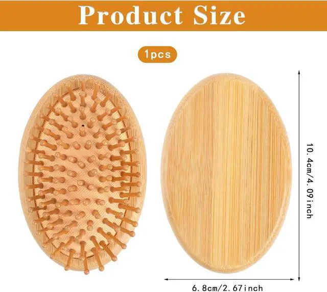 Alt view image 4 of 7 - Bamboo Hair Brush, Wooden Scalp Massage Comb Portable Anti-Static Hairbrush with Air Cushion and Round Ball Bristles, Mini Travel Hair Brush for Women and Men, No Handle Design