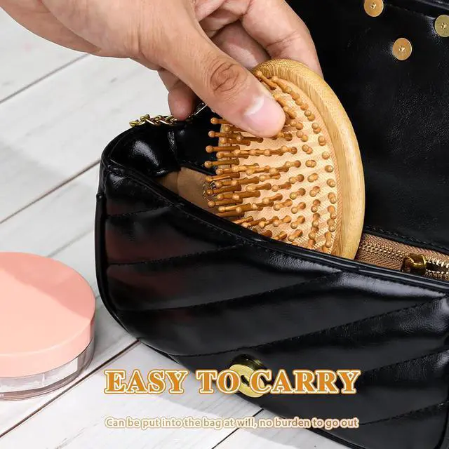 Alt view image 5 of 7 - Bamboo Hair Brush, Wooden Scalp Massage Comb Portable Anti-Static Hairbrush with Air Cushion and Round Ball Bristles, Mini Travel Hair Brush for Women and Men, No Handle Design