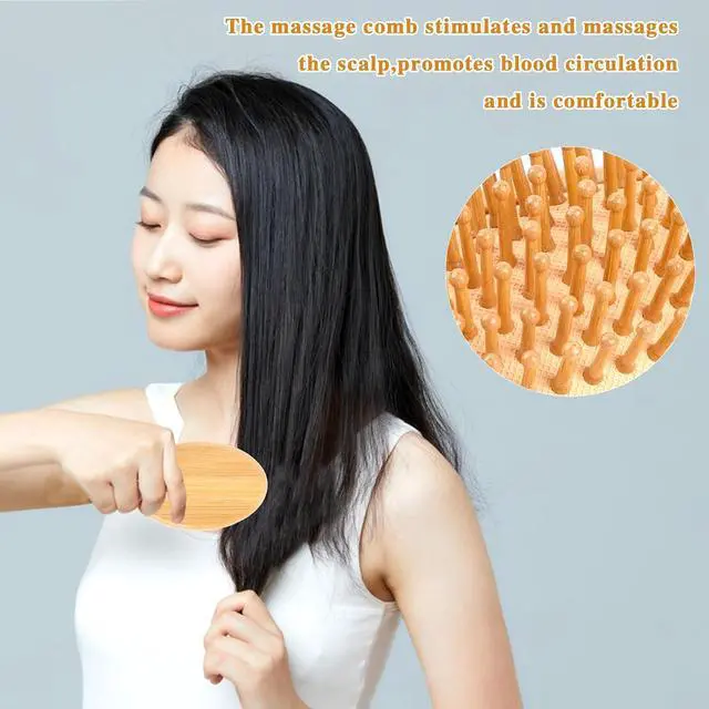 Alt view image 3 of 7 - Bamboo Hair Brush, Wooden Scalp Massage Comb Portable Anti-Static Hairbrush with Air Cushion and Round Ball Bristles, Mini Travel Hair Brush for Women and Men, No Handle Design