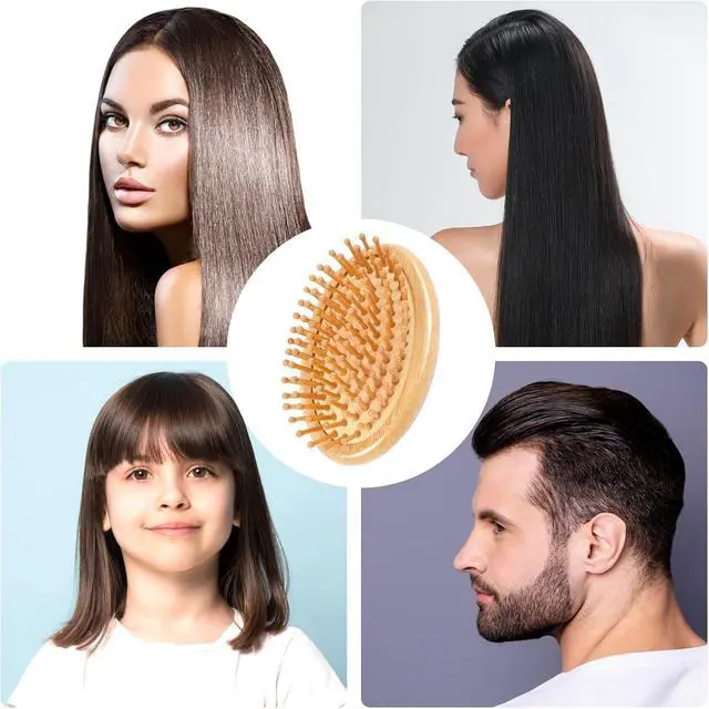 Alt view image 7 of 7 - Bamboo Hair Brush, Wooden Scalp Massage Comb Portable Anti-Static Hairbrush with Air Cushion and Round Ball Bristles, Mini Travel Hair Brush for Women and Men, No Handle Design