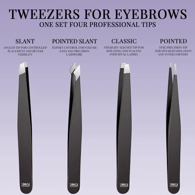 Alt view image 3 of 7 - Tweezers for women facial 4 Piece Stainless Steel Precision Tweezers Kit with Leather Case for women & men Multi purpose as eyebrows facial hair ingrown hair removal