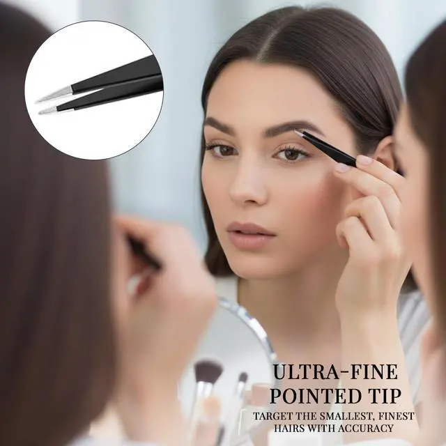 Alt view image 6 of 7 - Tweezers for women facial 4 Piece Stainless Steel Precision Tweezers Kit with Leather Case for women & men Multi purpose as eyebrows facial hair ingrown hair removal