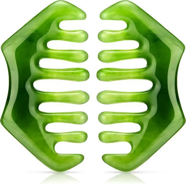 Main image of Geiserailie 2 Pcs Jade Combs Gua Sha Stone Scalp Massage Tool | Face Body Skin Hair Massage,Esthetician Supplies,Gifts for Women,Caring Therapy Tools