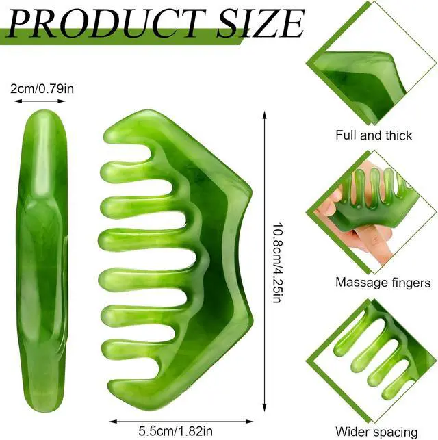 Alt view image 2 of 6 - Geiserailie 2 Pcs Jade Combs Gua Sha Stone Scalp Massage Tool | Face Body Skin Hair Massage,Esthetician Supplies,Gifts for Women,Caring Therapy Tools