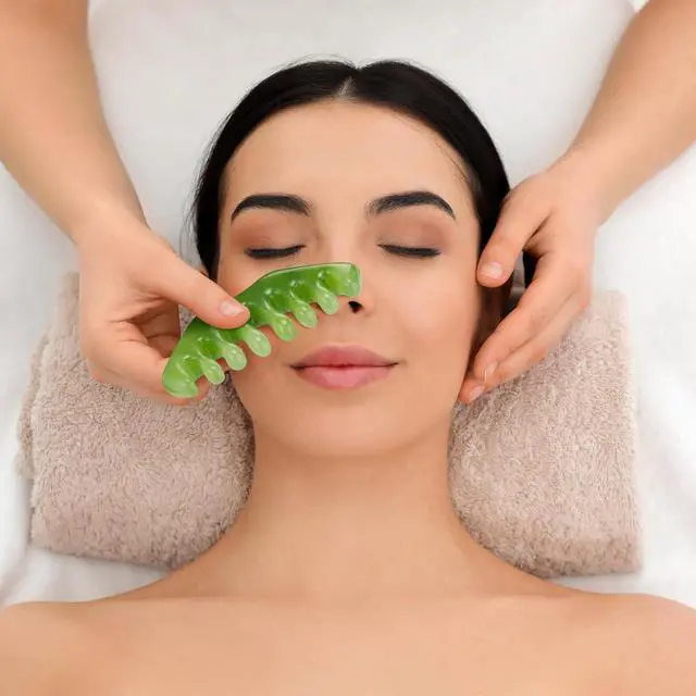 Alt view image 4 of 6 - Geiserailie 2 Pcs Jade Combs Gua Sha Stone Scalp Massage Tool | Face Body Skin Hair Massage,Esthetician Supplies,Gifts for Women,Caring Therapy Tools