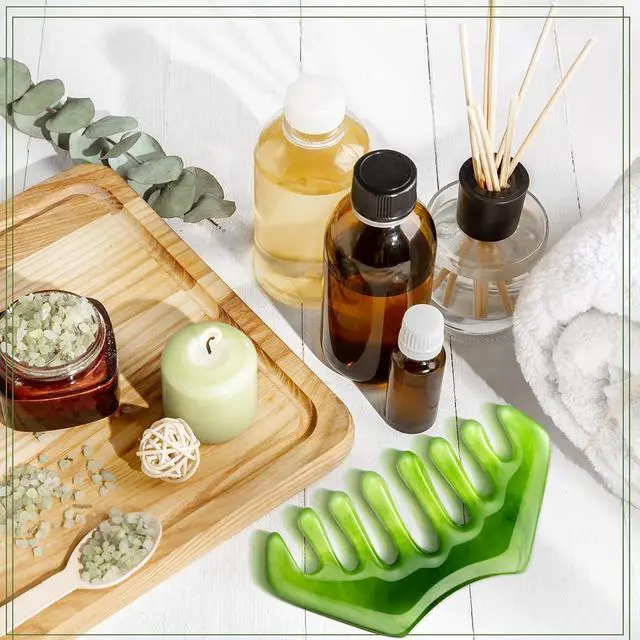 Alt view image 3 of 6 - Geiserailie 2 Pcs Jade Combs Gua Sha Stone Scalp Massage Tool | Face Body Skin Hair Massage,Esthetician Supplies,Gifts for Women,Caring Therapy Tools