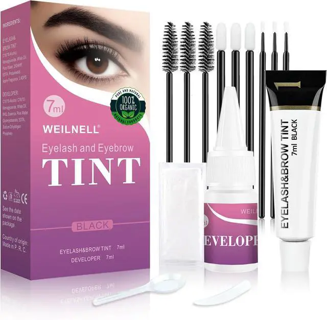 Main image of Eyelash & Eyebrow Color Kit, Professional Instant Black Lash & Brow Color Kit, Eye Lash & Eye brow Coloring Set with Natural Bushy Results, Easy to Use & Salon at Home 7ml (Black)