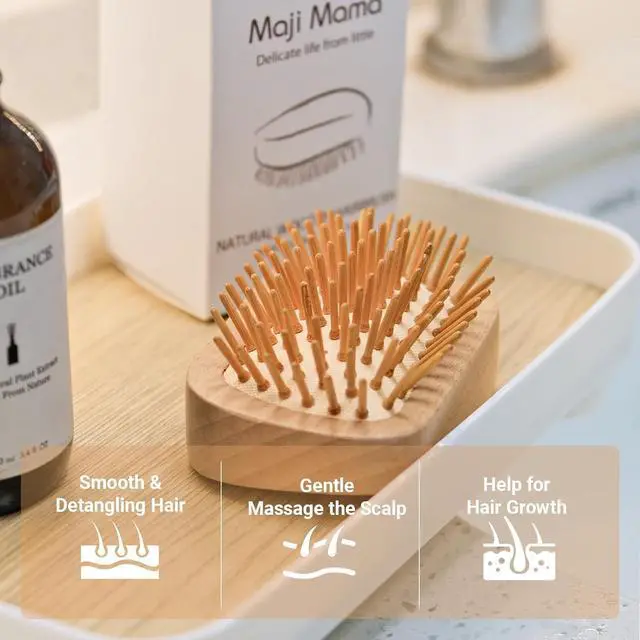 Alt view image 2 of 7 - Handmade Natural Wooden Hair Brush Hairbrush with Bamboo Pins Massage Scalp & Detangling All Hair Types For Hair Growth,Scalp Massager Mini Brush No Handle Design