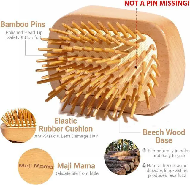 Alt view image 6 of 7 - Handmade Natural Wooden Hair Brush Hairbrush with Bamboo Pins Massage Scalp & Detangling All Hair Types For Hair Growth,Scalp Massager Mini Brush No Handle Design