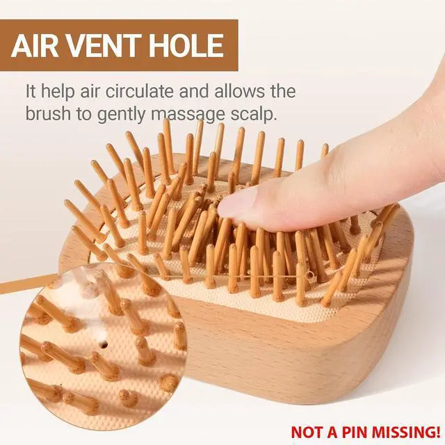 Alt view image 5 of 7 - Handmade Natural Wooden Hair Brush Hairbrush with Bamboo Pins Massage Scalp & Detangling All Hair Types For Hair Growth,Scalp Massager Mini Brush No Handle Design