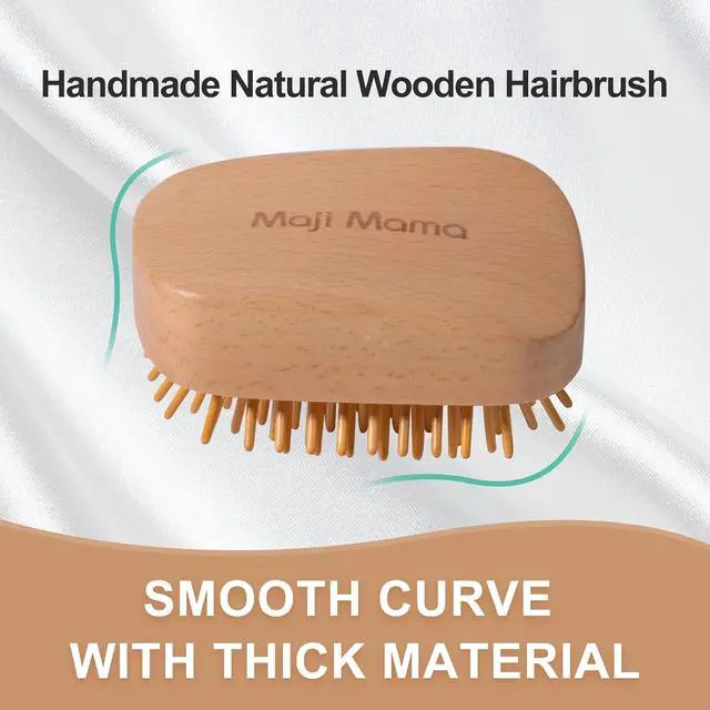 Alt view image 7 of 7 - Handmade Natural Wooden Hair Brush Hairbrush with Bamboo Pins Massage Scalp & Detangling All Hair Types For Hair Growth,Scalp Massager Mini Brush No Handle Design