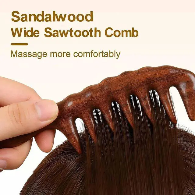 Alt view image 2 of 7 - Large Size Wide Tooth Sandalwood Massage Comb Wood Scalp Massager | Meridian, Thick Curly Hair, Scalp Care, Detangling, Natural Wood Scalp Stimulator, Spa Therapy, Hair Beauty, Gua Sha Comb