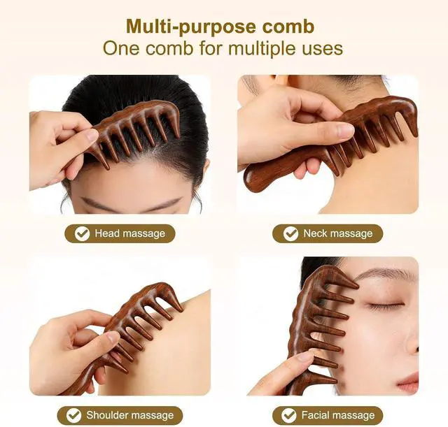 Alt view image 3 of 7 - Large Size Wide Tooth Sandalwood Massage Comb Wood Scalp Massager | Meridian, Thick Curly Hair, Scalp Care, Detangling, Natural Wood Scalp Stimulator, Spa Therapy, Hair Beauty, Gua Sha Comb