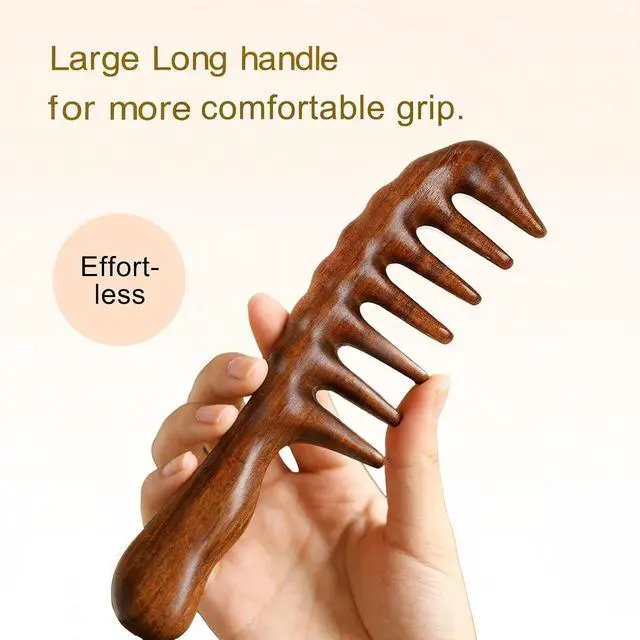 Alt view image 5 of 7 - Large Size Wide Tooth Sandalwood Massage Comb Wood Scalp Massager | Meridian, Thick Curly Hair, Scalp Care, Detangling, Natural Wood Scalp Stimulator, Spa Therapy, Hair Beauty, Gua Sha Comb