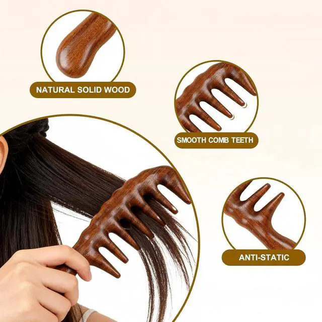 Alt view image 6 of 7 - Large Size Wide Tooth Sandalwood Massage Comb Wood Scalp Massager | Meridian, Thick Curly Hair, Scalp Care, Detangling, Natural Wood Scalp Stimulator, Spa Therapy, Hair Beauty, Gua Sha Comb