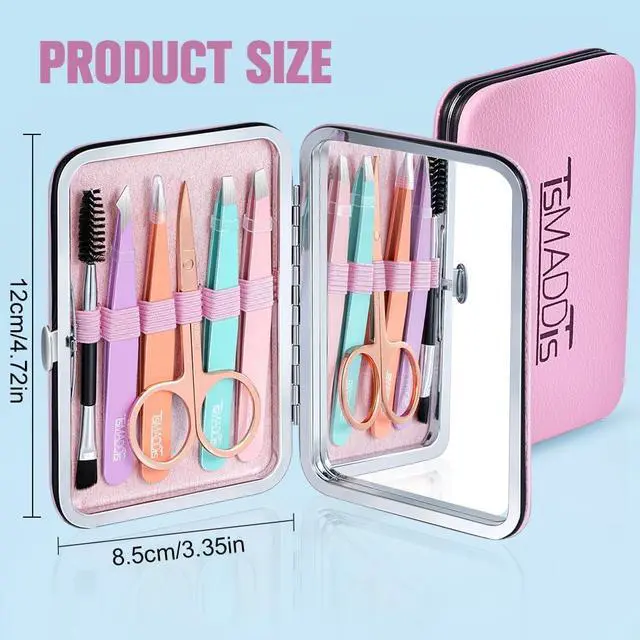 Alt view image 2 of 7 - TsMADDTs Tweezers for Women Facial Hair, Ingrown & Fine Hairs | Stainless Steel, Precision Slant Tips, Colorful, Eyebrow Shaping, Travel Set with Curved Scissors, Brush & Built-in Mirror