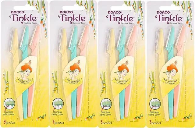Main image of Tinkle Dermaplaning Tool 12ct, Dermaplane Razor for Women, Safe and Easy Peach Fuzz Remover, Eyebrow Trimmer with Protective Cover (4 Packs of 3), Stocking Stuffers