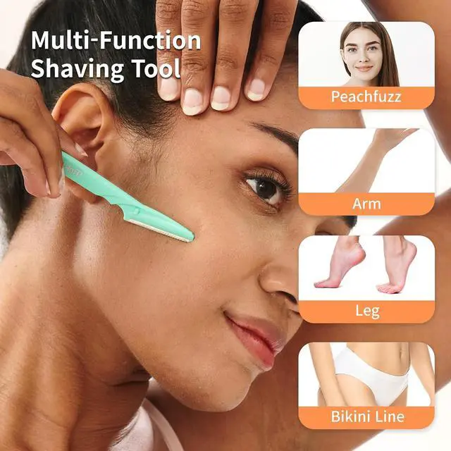 Alt view image 2 of 7 - Tinkle Dermaplaning Tool 12ct, Dermaplane Razor for Women, Safe and Easy Peach Fuzz Remover, Eyebrow Trimmer with Protective Cover (4 Packs of 3), Stocking Stuffers