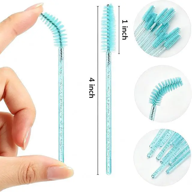 Alt view image 2 of 7 - Elisel 100pcs Disposable Mascara Brushes with Container, Mascara Wands Makeup Brushes Applicators Kits for Eyelash Extensions and Eyebrow Brush (Blue)