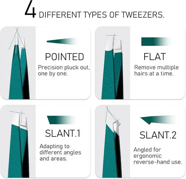 Alt view image 3 of 4 - Upgraded Sharp Precision Tweezers for Facial Hair & Chin Hair, Slanted Design for Women & Men Eyebrow Plucker, Great with Travel Mirror Case (Green)