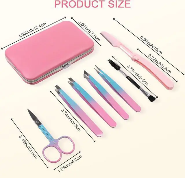 Alt view image 2 of 7 - Eyebrow Tweezers Set with Travel Case - 7 Pcs Professional Eyebrow Grooming Kit Stainless Steel Slant and Pointed Tweezer Kit for Women Facial Hair, Ingrown Hair and Daily Grooming