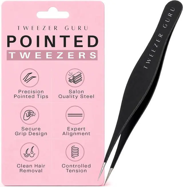 Main image of Pointed Tweezers - Sharp Precision Needle Nose Tip, Best Tweezers for Eyebrows and Ingrown Hair, Surgical Pointed for Blackheads & Splinters (Black)