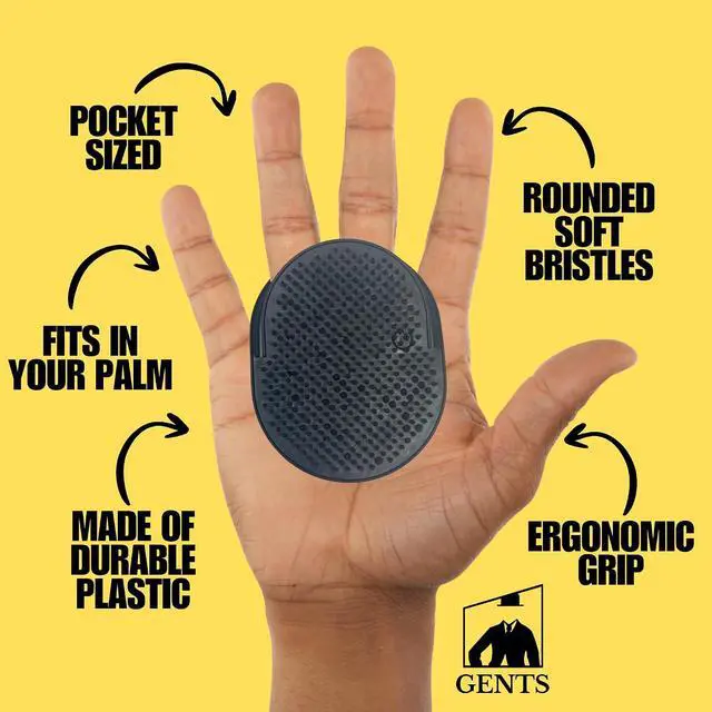 Alt view image 5 of 7 - Gents Palm Pocket Shampoo Brush Scalp Massager for Men & Women with Round Bristles, Ergonomic Grip, Made in USA, Black Peine para Cabello