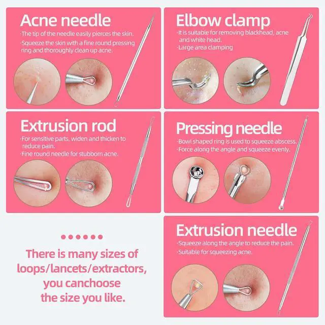 Alt view image 4 of 7 - JPNK Blackhead Remover Tool Comedones Extractor Acne Removal kit & Eyebrow Trimmer Kit, 8PCS in One with 5X Magnifying Mirror (Silver)