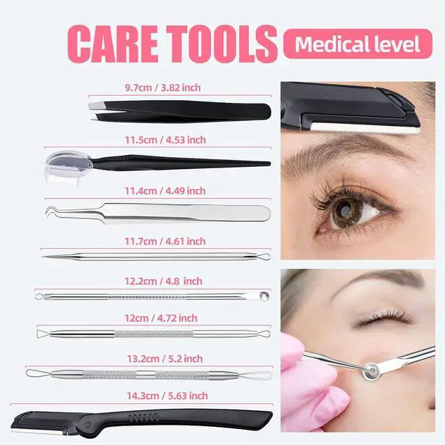 Alt view image 5 of 7 - JPNK Blackhead Remover Tool Comedones Extractor Acne Removal kit & Eyebrow Trimmer Kit, 8PCS in One with 5X Magnifying Mirror (Silver)