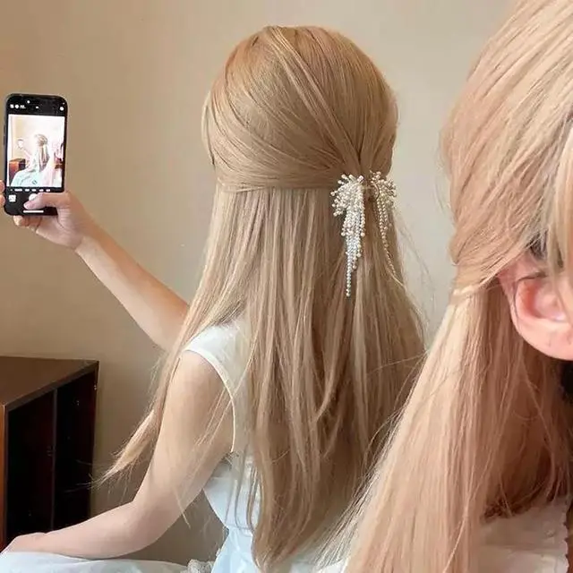 Alt view image 2 of 6 - Pearl Hair Clips for Women, Pearl Beads Tassel Rhinestone Non Slip Hair Claw Clip, Elegant French Hair Pins Accessories for Styling Party Birthday Wedding Gift Thin Thick Hair (3 PCS)