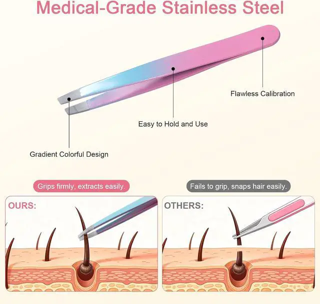 Alt view image 5 of 7 - Eyebrow Tweezers Set with Travel Case - 7 Pcs Professional Eyebrow Grooming Kit Stainless Steel Slant and Pointed Tweezer Kit for Women Facial Hair, Ingrown Hair and Daily Grooming