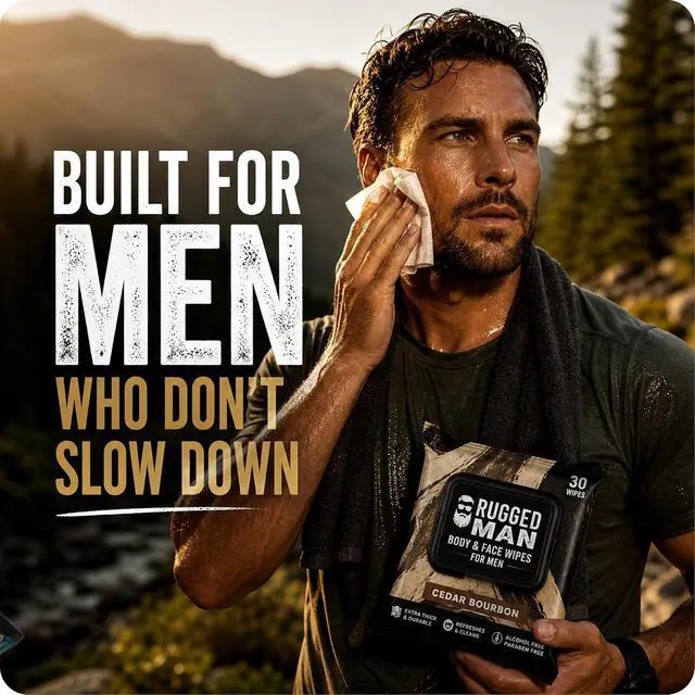 Alt view image 4 of 7 - BLKSMITH Rugged Man Body & Face Wipes for Men - 30x4 Pack of Mens Face Wipes - Body Wipes for Men Ideal for after Work, Gym or Travel (Cedar Bourbon | Eucalyptus | Sandal Wood | Tea Tree, 120 Wipes)
