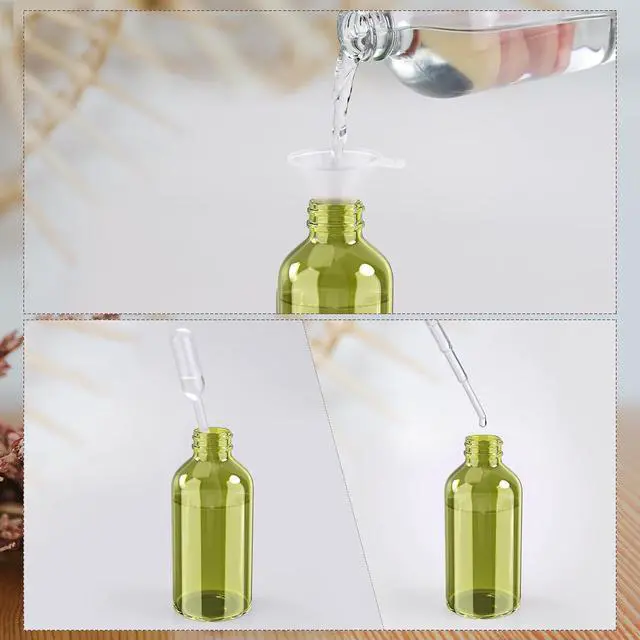 Alt view image 4 of 7 - Wedama 4 oz Mini Glass Spray Bottles, Empty Small Spray Bottles with Funnel Dropper, Fine Mist for Hair, Travel, Plants, Cleaning Solutions and Skin Care (4 Pack Olive Green)
