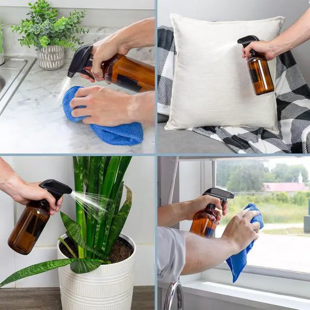 Alt view image 4 of 7 - Cornucopia Brands 16oz Amber Glass Spray Bottles w/Reusable Chalk Labels (2 Pack), Heavy Duty Mist & Stream 3-Setting Sprayer; Great for Essential Oils