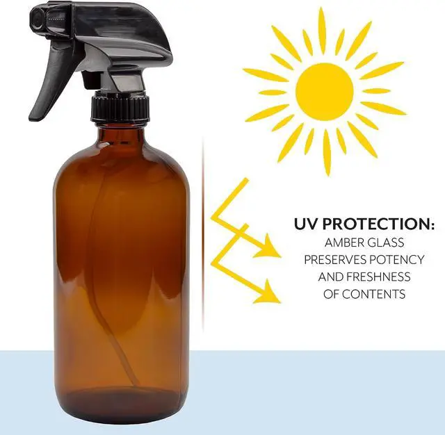 Alt view image 5 of 7 - Cornucopia Brands 16oz Amber Glass Spray Bottles w/Reusable Chalk Labels (2 Pack), Heavy Duty Mist & Stream 3-Setting Sprayer; Great for Essential Oils