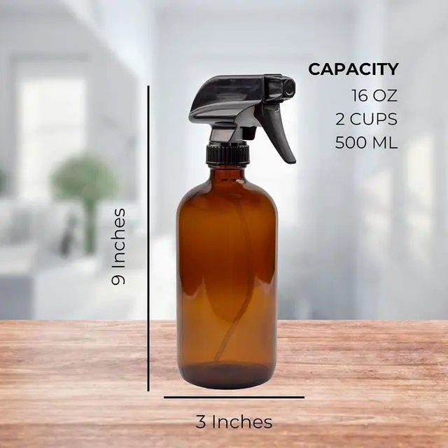 Alt view image 6 of 7 - Cornucopia Brands 16oz Amber Glass Spray Bottles w/Reusable Chalk Labels (2 Pack), Heavy Duty Mist & Stream 3-Setting Sprayer; Great for Essential Oils