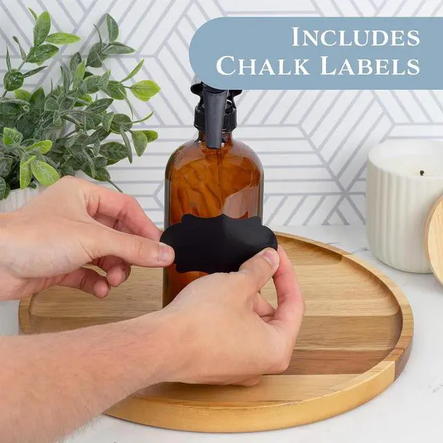 Alt view image 3 of 7 - Cornucopia Brands 16oz Amber Glass Spray Bottles w/Reusable Chalk Labels (2 Pack), Heavy Duty Mist & Stream 3-Setting Sprayer; Great for Essential Oils