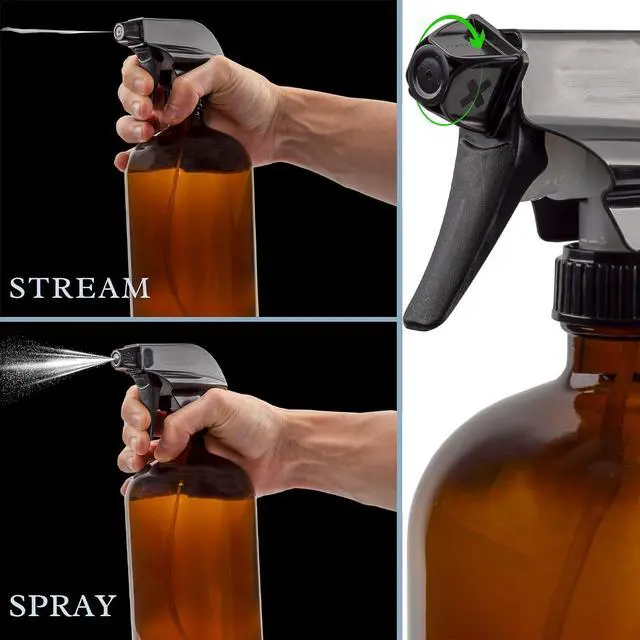 Alt view image 7 of 7 - Cornucopia Brands 16oz Amber Glass Spray Bottles w/Reusable Chalk Labels (2 Pack), Heavy Duty Mist & Stream 3-Setting Sprayer; Great for Essential Oils