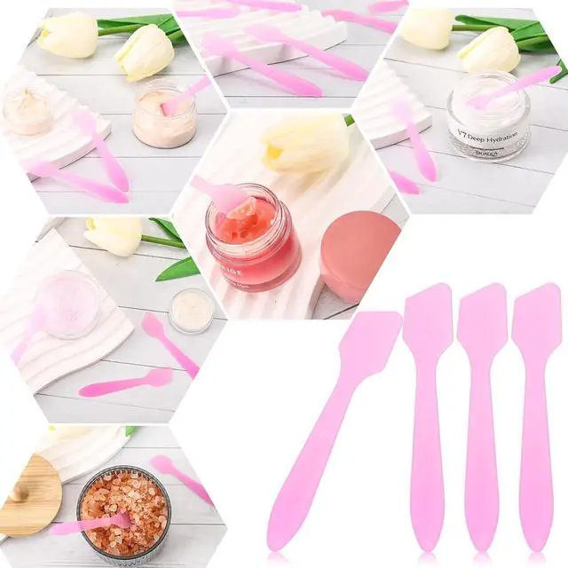 Alt view image 6 of 7 - Tbestmax 300 PCS Mini Cosmetic Spatulas 3.2" x 0.6" Disposable Makeup Spatulas, Plastic Spatulas Pink Facial Creams Skin Care Spatulas
