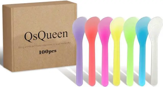 Main image of QsQueen 100 PCS Cosmetic Spatulas, 7 Colors Reusable Hygienic Makeup Scoop for Face Masks, Creams & Skincare, Flexible PP Tool for Mixing, Sampling, DIY, Salon & Travel 4.88'' x 1.06"